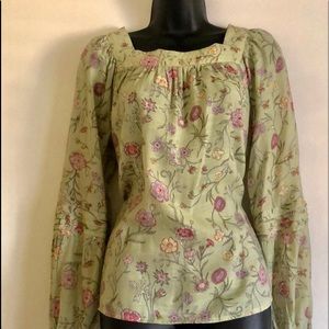 LC bohemian floral green print shirt size s